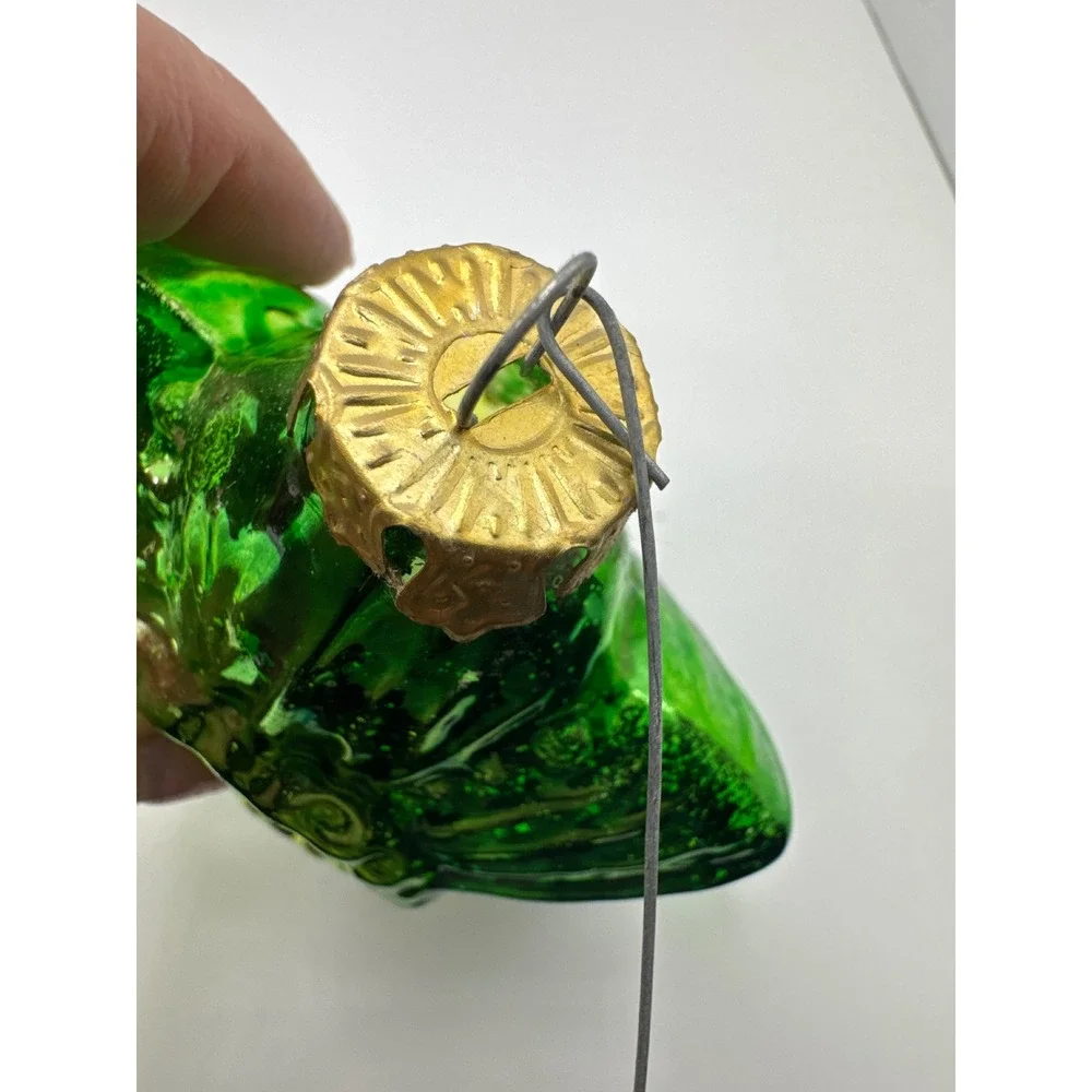 Vintage Mercury Glass Christmas Ornaments Green Gold Star Flower Set of 2